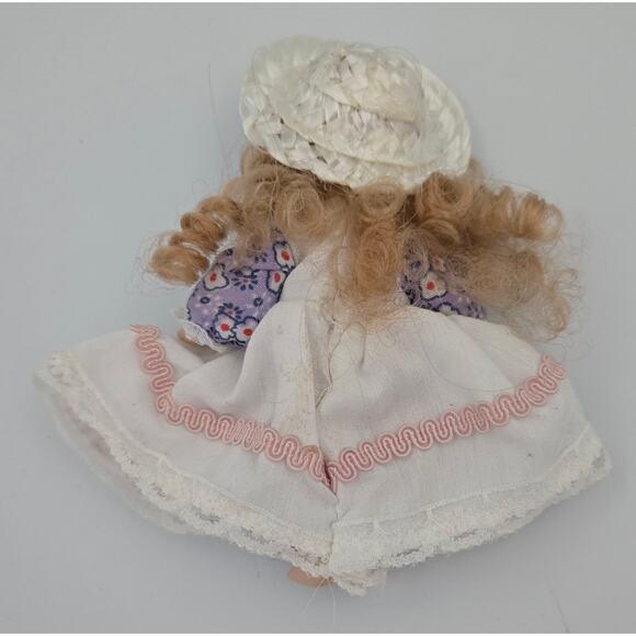 4.5 inch Miniature Doll with a Purple Dress and a White Hat - Picture 4 of 10